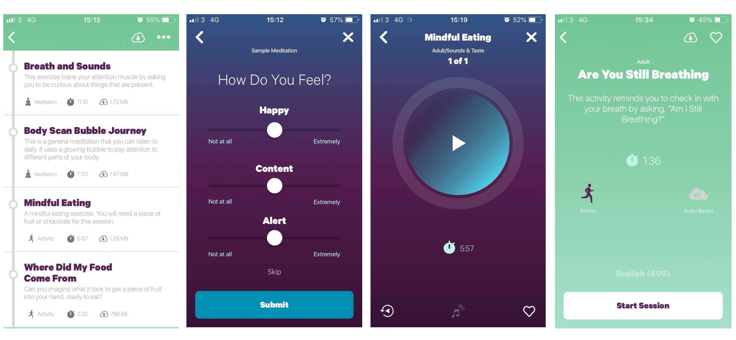 Smiling mind meditation app screenshot